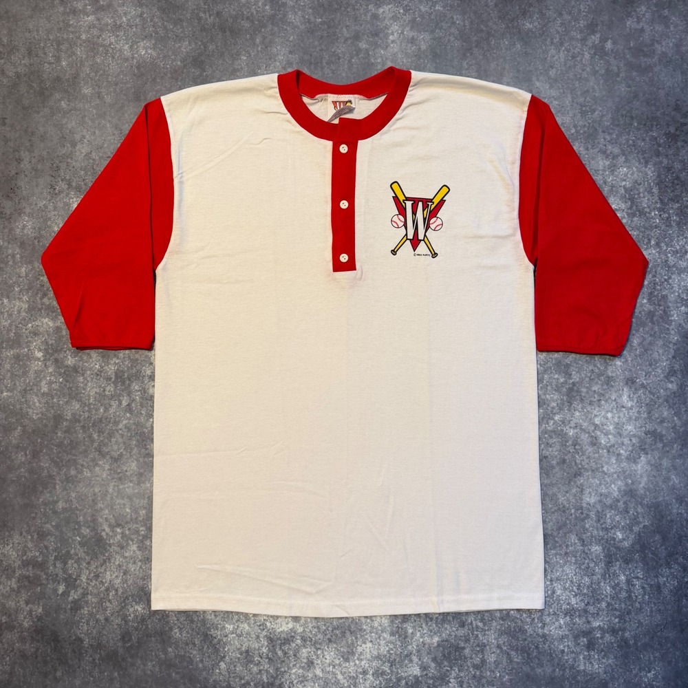 Vintage 1993 Winston Baseball Henley Shirt Mens Large White Red 3/4 Sleeve RJRTC